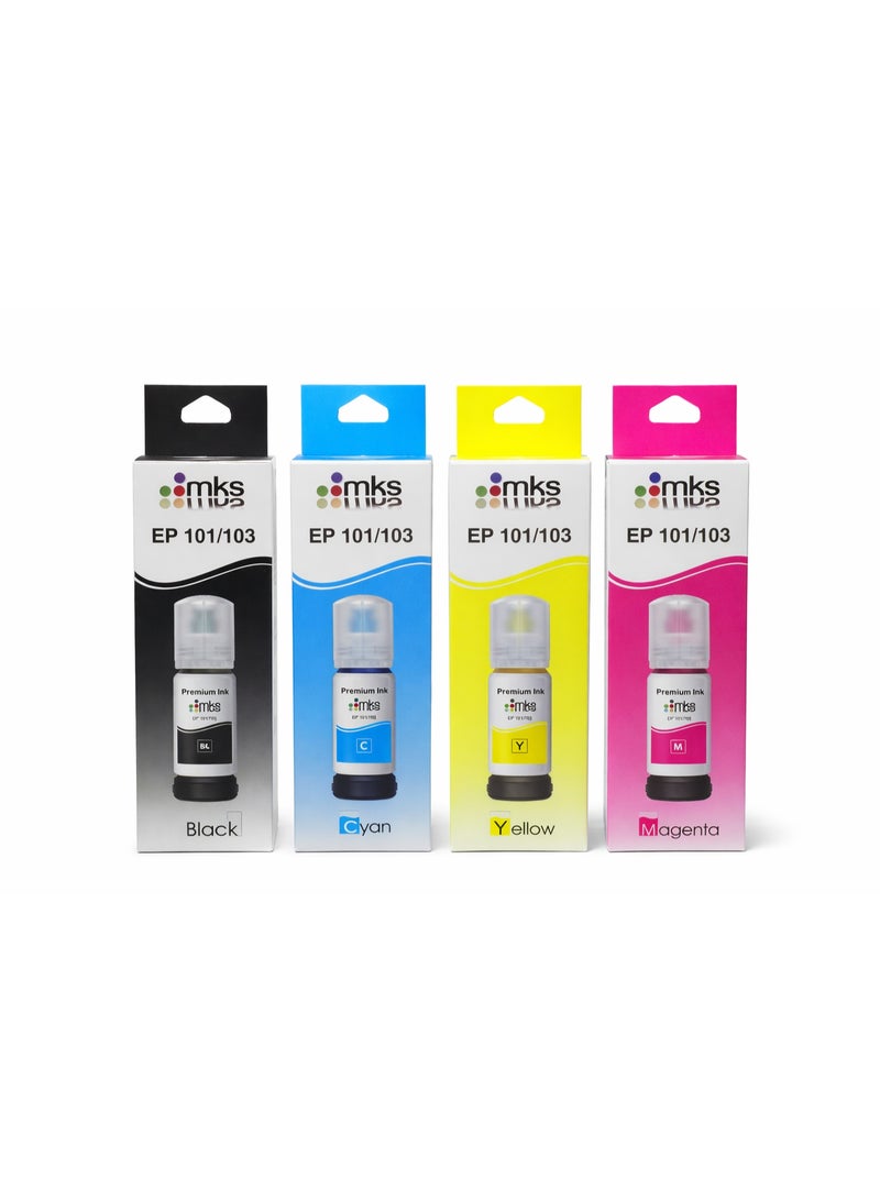 أم كيه إس حبر طابعة  103 اسود , اصفر , ازرق , ارجواني (4x100ml)  متوافق مع طابعات ابسون ايكو تانك - Image 2